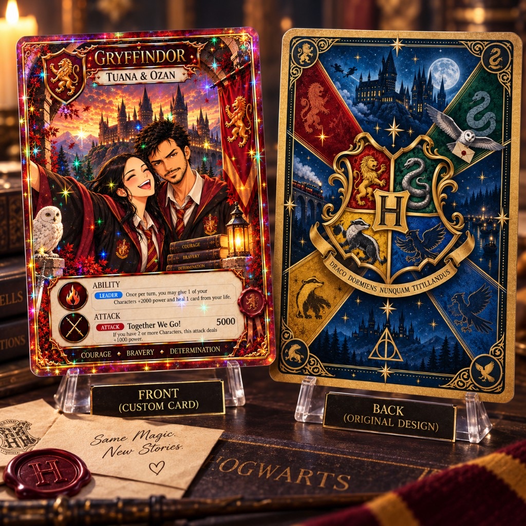 Custom Harry Potter-style Gryffindor couple card