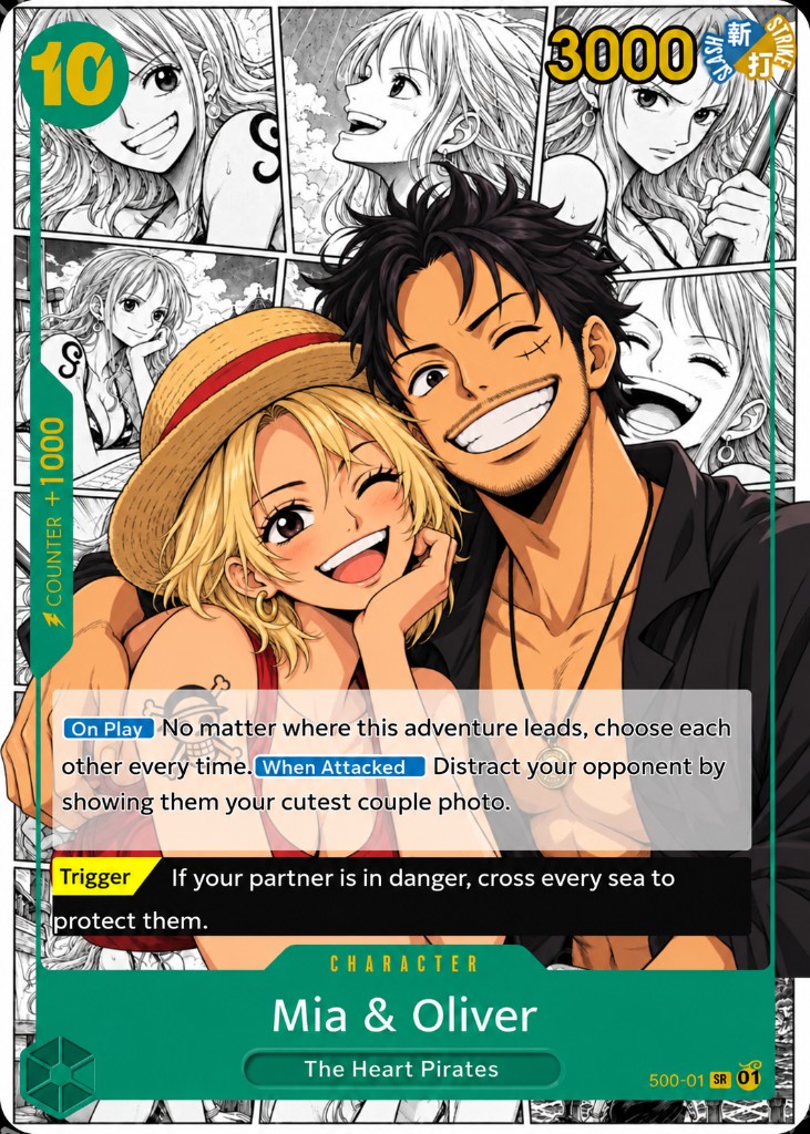 Mia and Oliver custom One Piece-style card